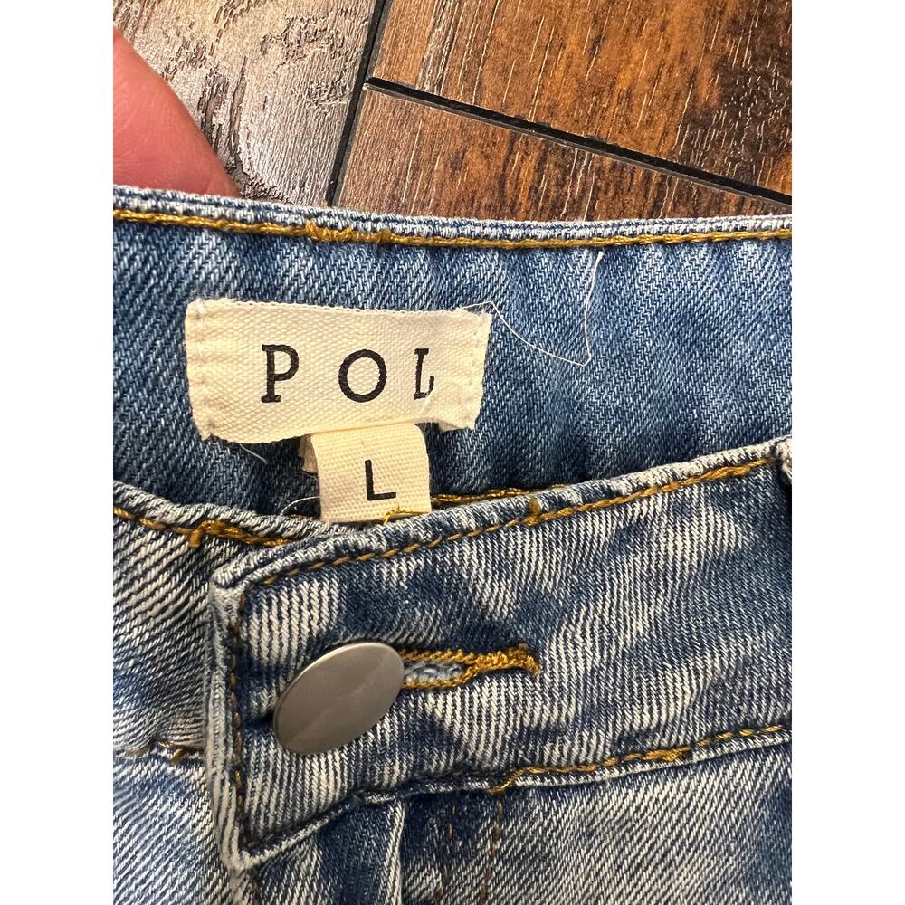 POL Wide Leg Pleated Jeans BOHO Light Wash With Studs Women's Size L - Picture 8 of 11